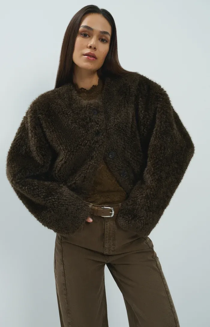 YAYA Korte jas van imitatiebont Bruin