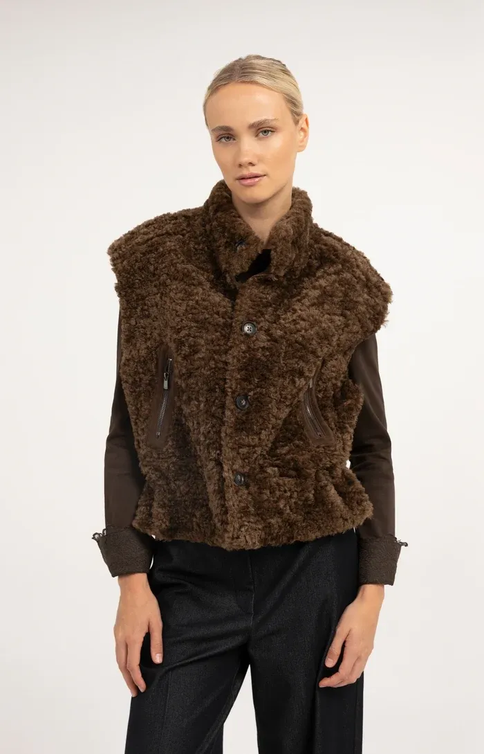 YAYA Bodywarmer met imitatiebont Bruin