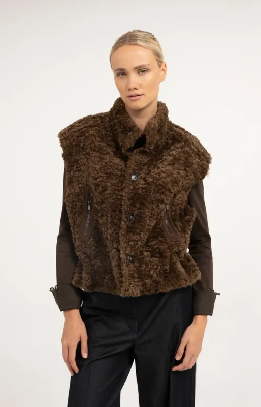 YAYA Bodywarmer met imitatiebont Bruin