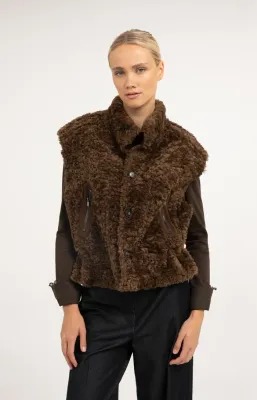 YAYA Bodywarmer met imitatiebont Bruin