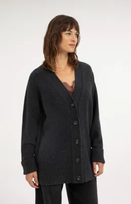 YAYA Oversized ribgebreid vest Grijs