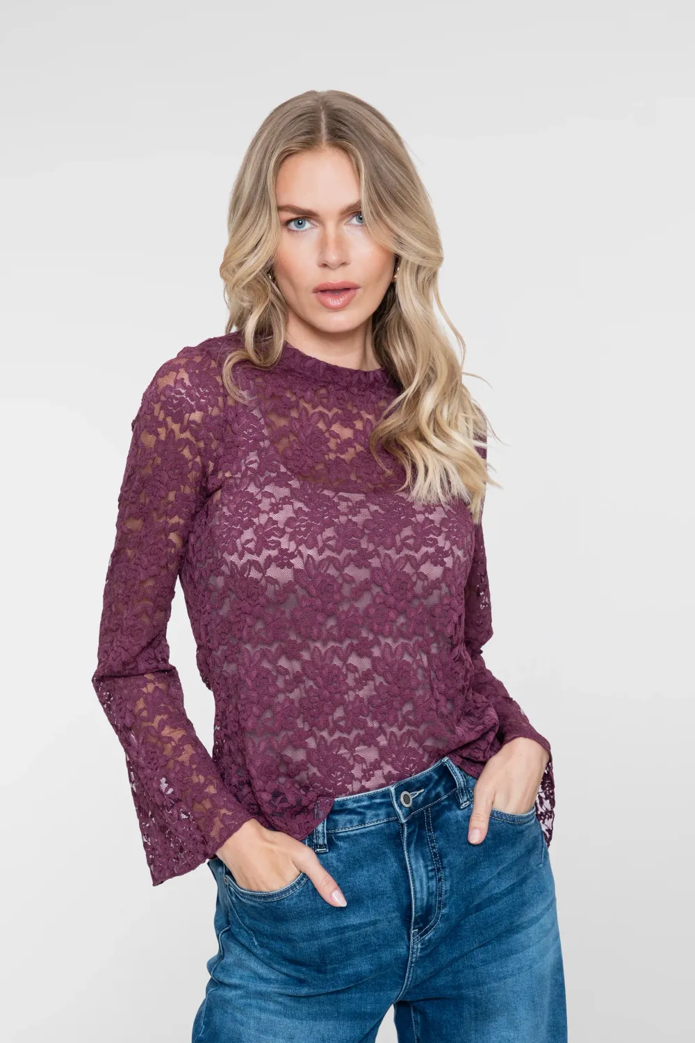 Geisha Kanten top met uitlopende mouwen Rood
