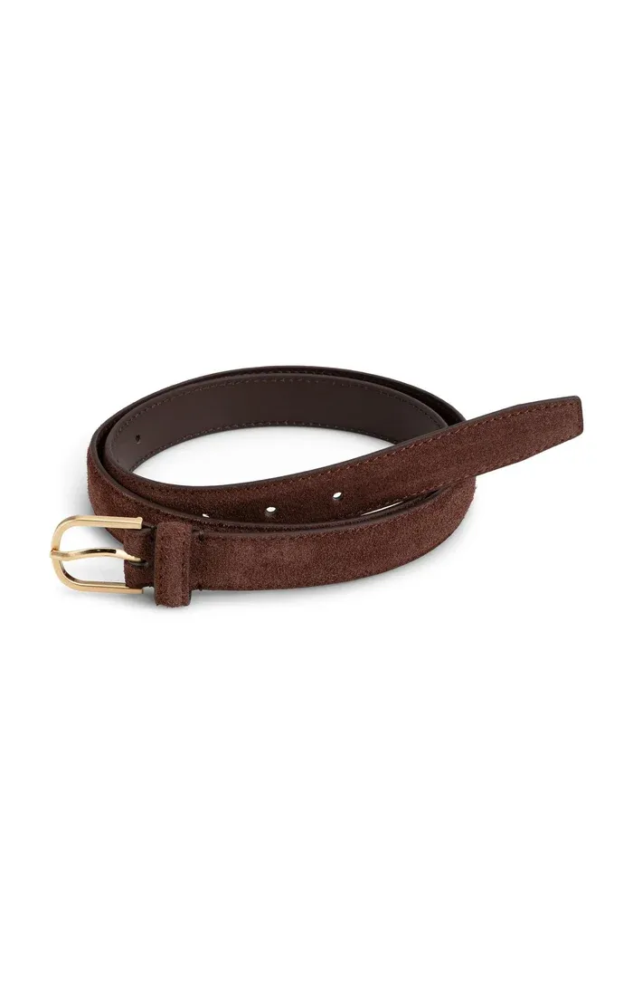YAYA Suéde riem met fijne gesp bruin