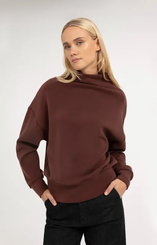 YAYA Sweater met gedrapeerde hals bruin