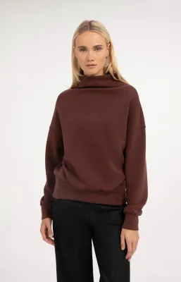 YAYA Sweater met gedrapeerde hals bruin