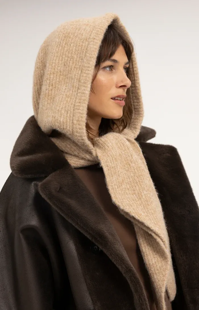 YAYA Gebreide capuchonsjaal Beige