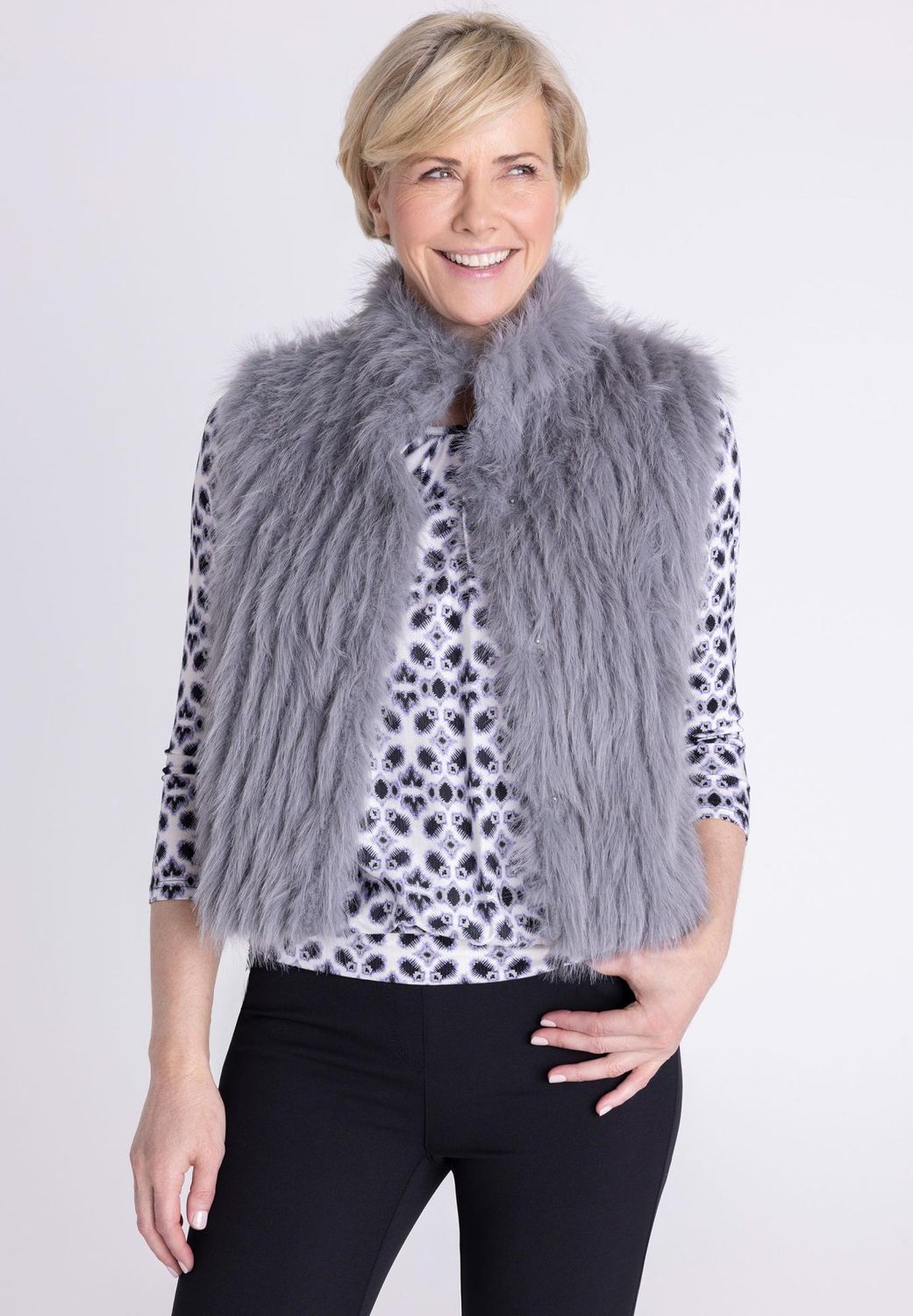Frank Walder Vest met lange vacht Grijs