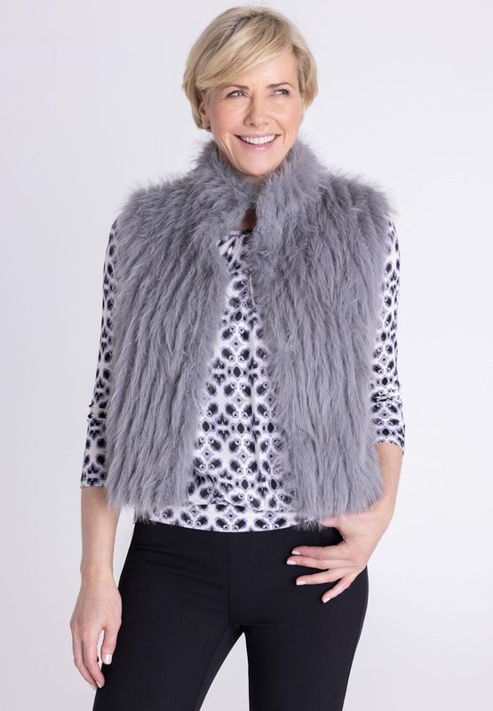 Frank Walder Vest met lange vacht Grijs