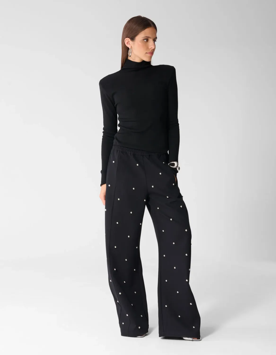 Shoeby Studded wide leg fit broek Zwart