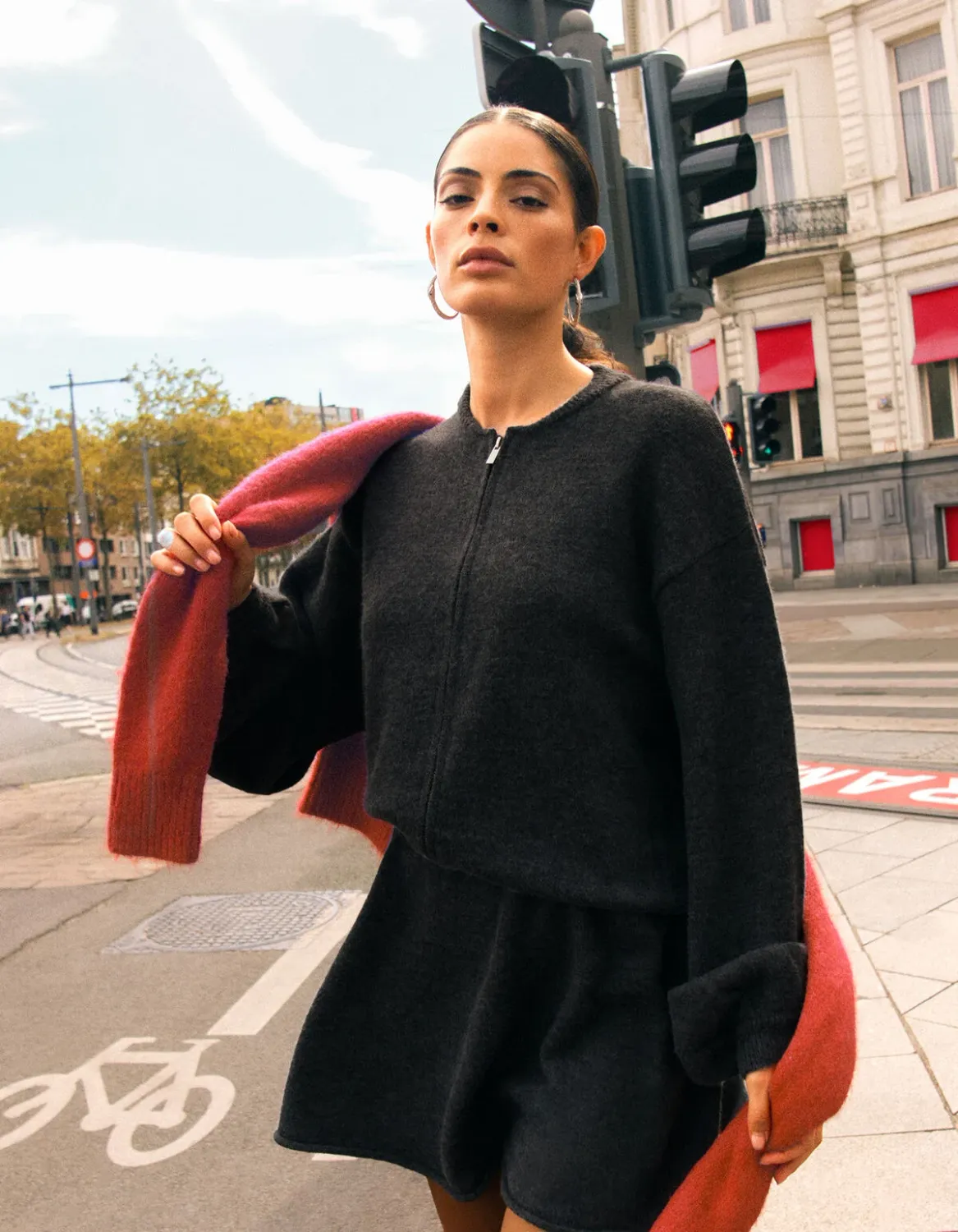 Shoeby Gebreide Bomber Jack Antraciet