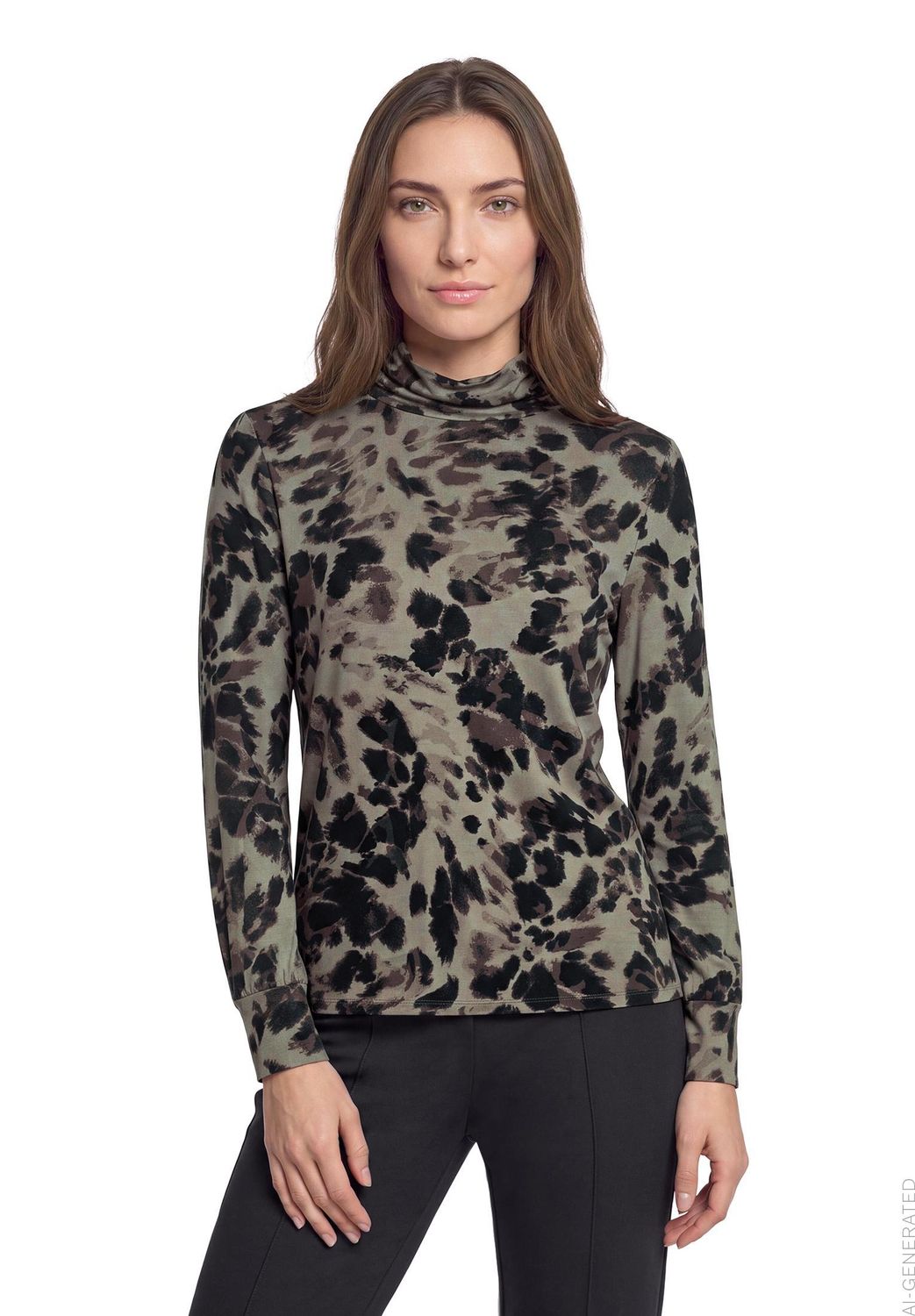 Betty Barclay Top met dierenprint en openstaande kraag Taupe