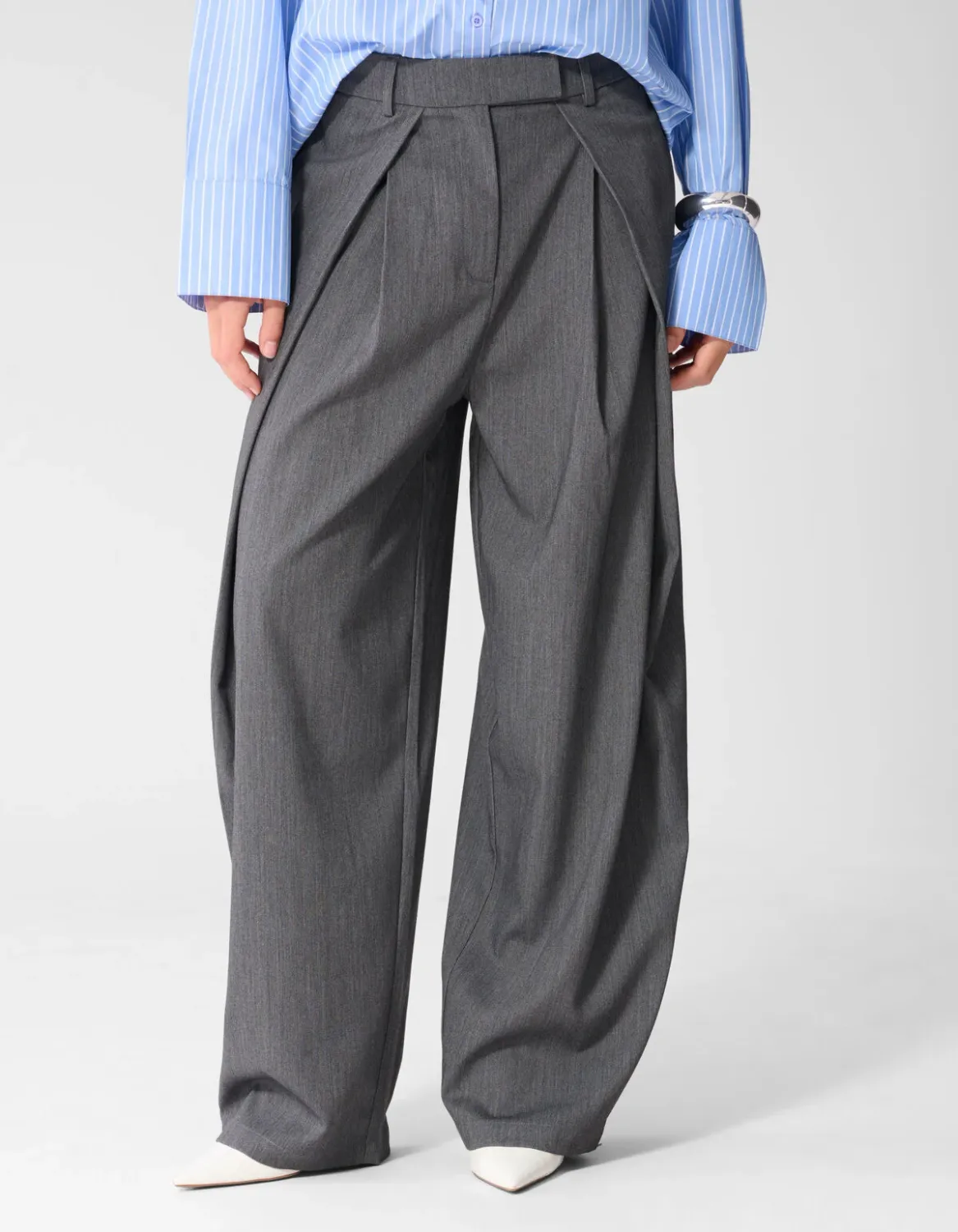 Shoeby Pleated Flap wide leg Broek Grijs