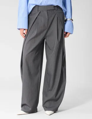 Shoeby Pleated Flap wide leg Broek Grijs