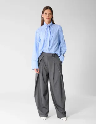 Shoeby Pleated Flap wide leg Broek Grijs