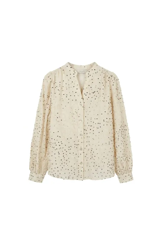 Nukus Lizzy Blouse Vneck Dots Beige