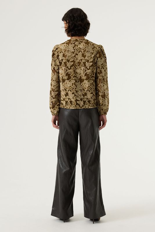 Garcia Leren Wide leg broek Bruin