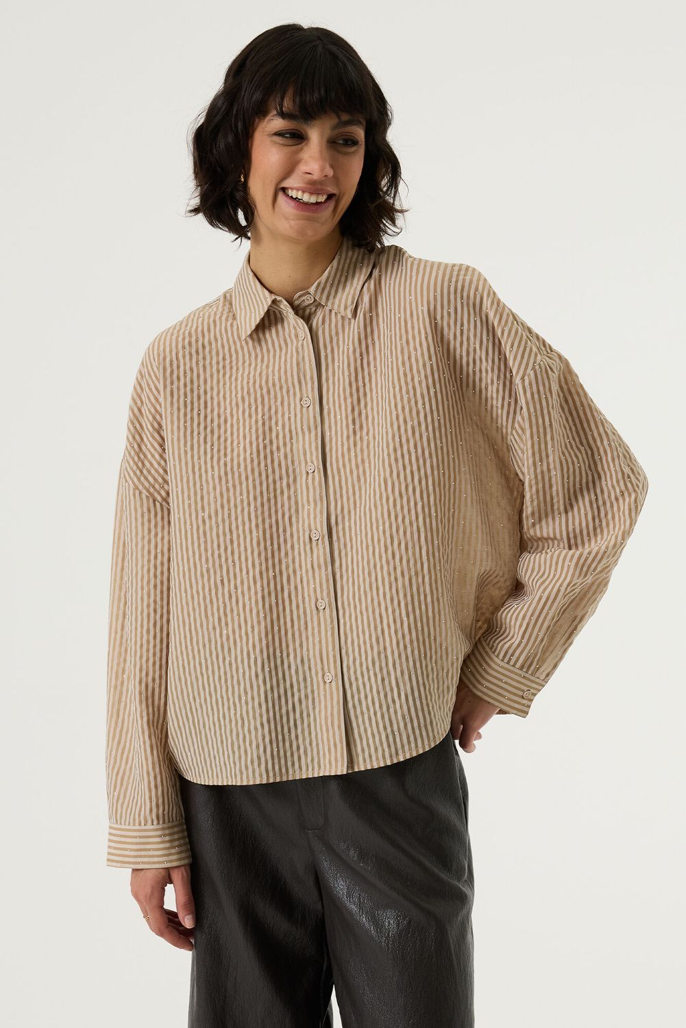 Garcia Gestreept Blouse Wit/Beige