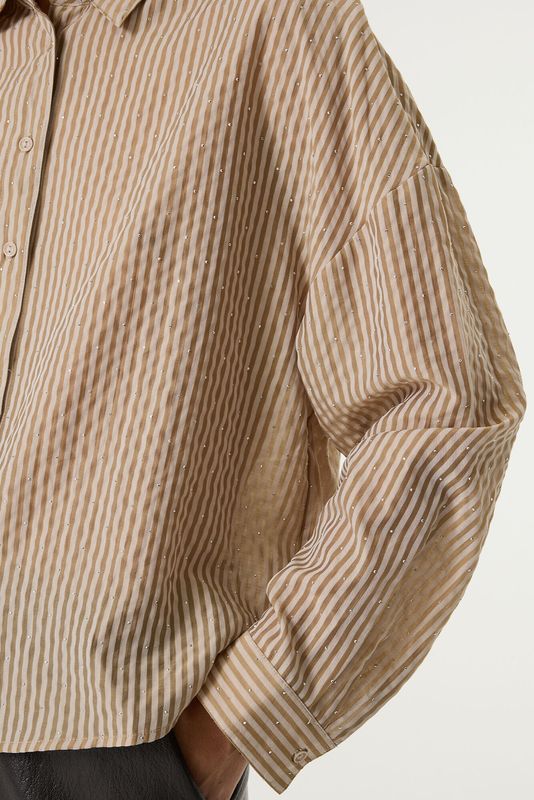 Garcia Gestreept Blouse Wit/Beige