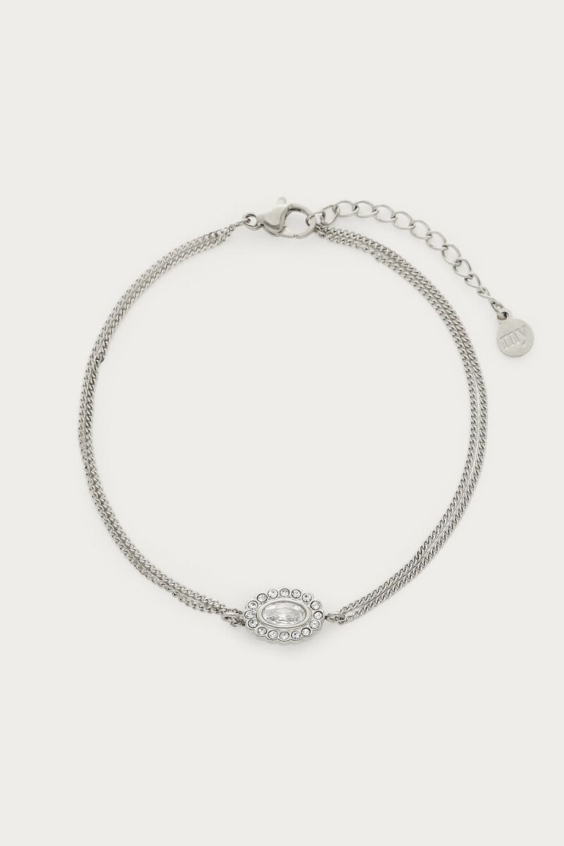 My Jewellery Magical dubbele armband met ovalen strass steen Zilver
