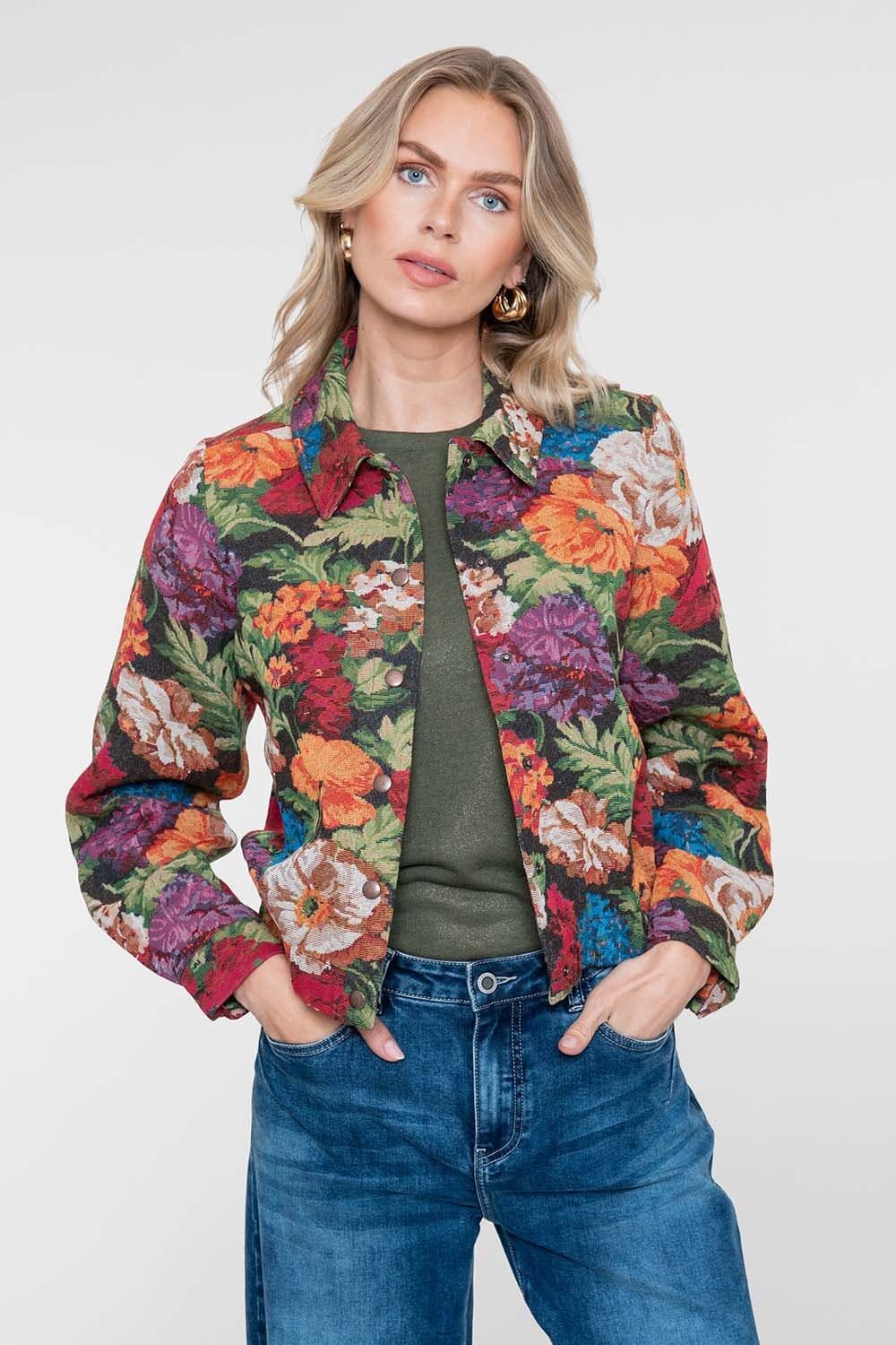 Geisha jacket met bloemenprint Bruin