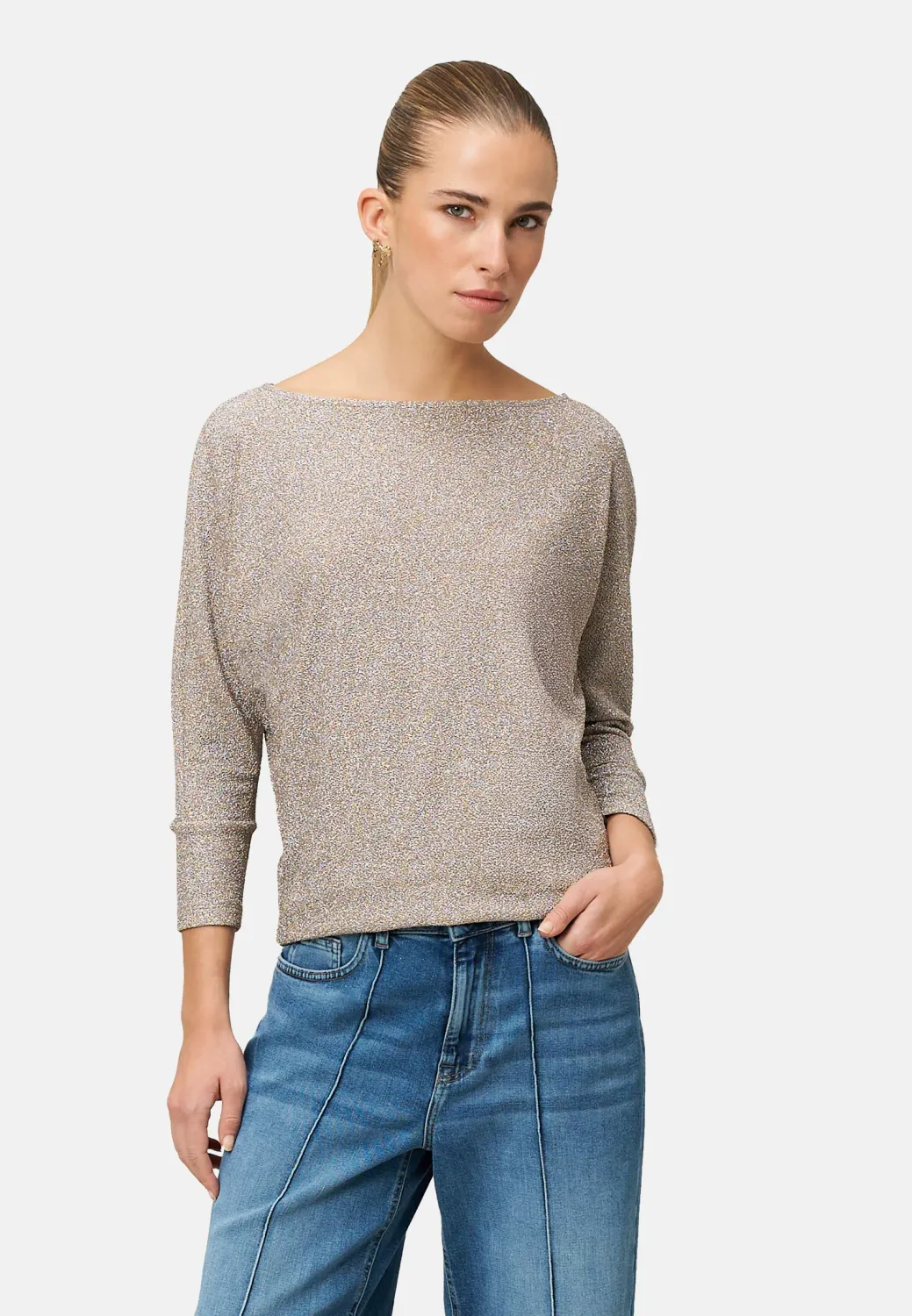 Zero t-shirt met glitter en 3/4 mouw Ecru