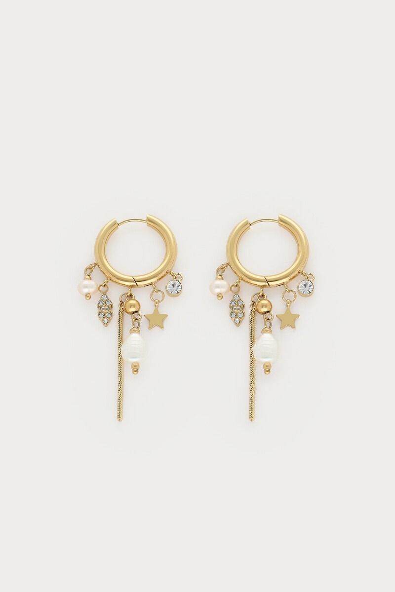 My Jewellery Magical oorringen met strass en hangende zoetwaterparels Goud