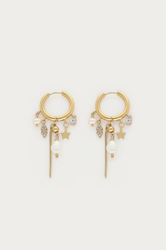 My Jewellery Magical oorringen met strass en hangende zoetwaterparels Goud