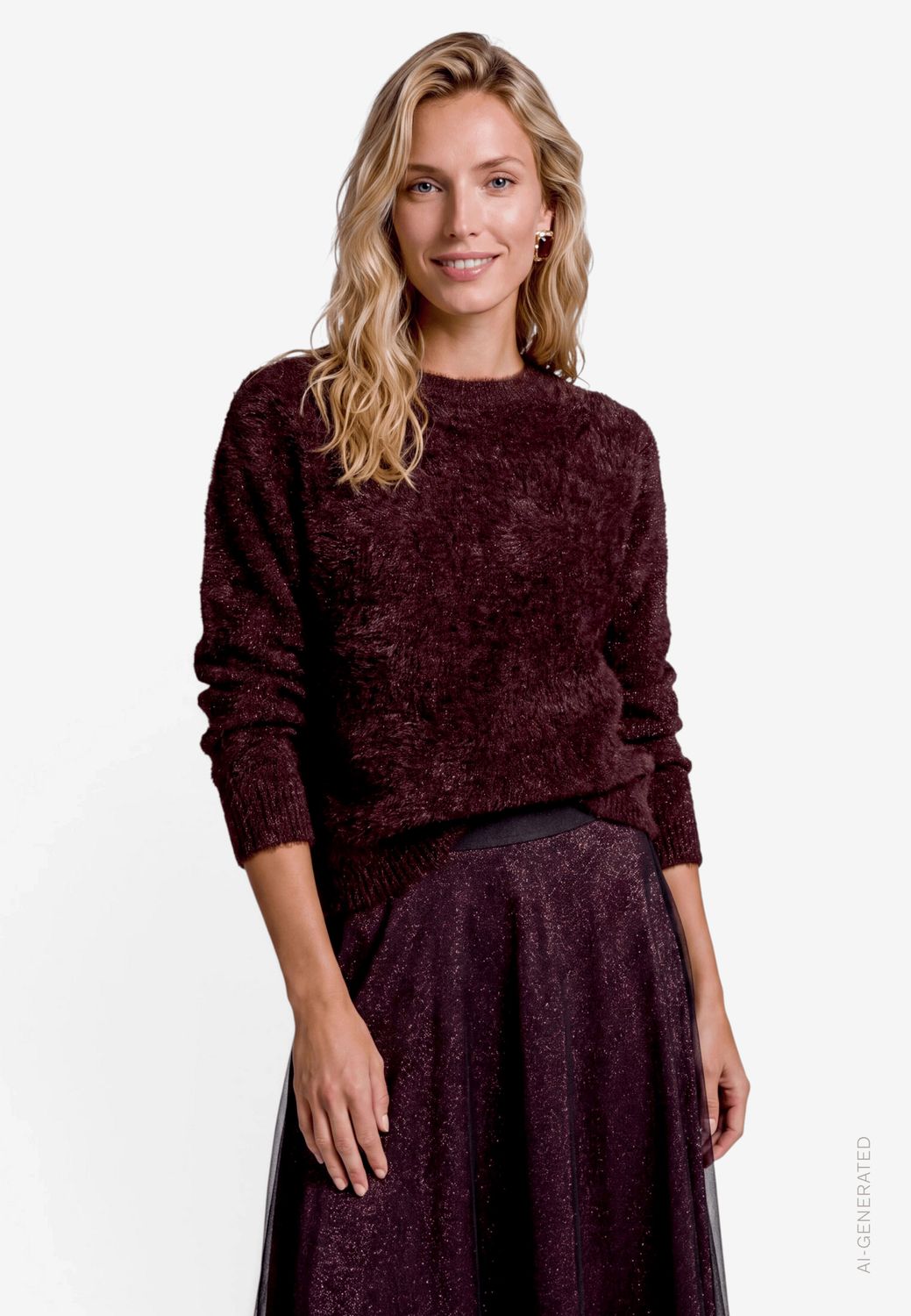 Zero Trui met Pluizige details en glitter Bruin