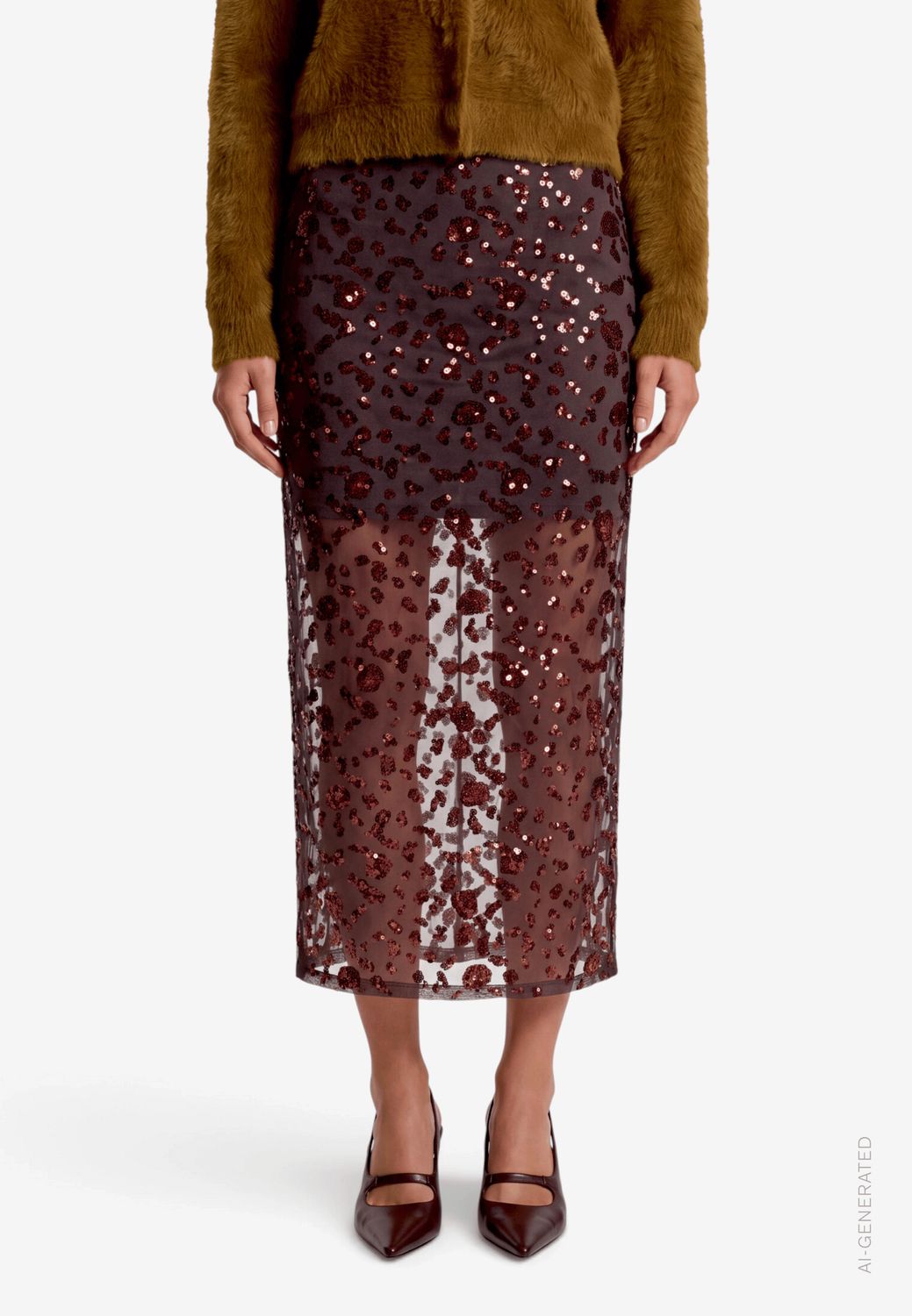 Zero Midi rok met pailletten Bruin