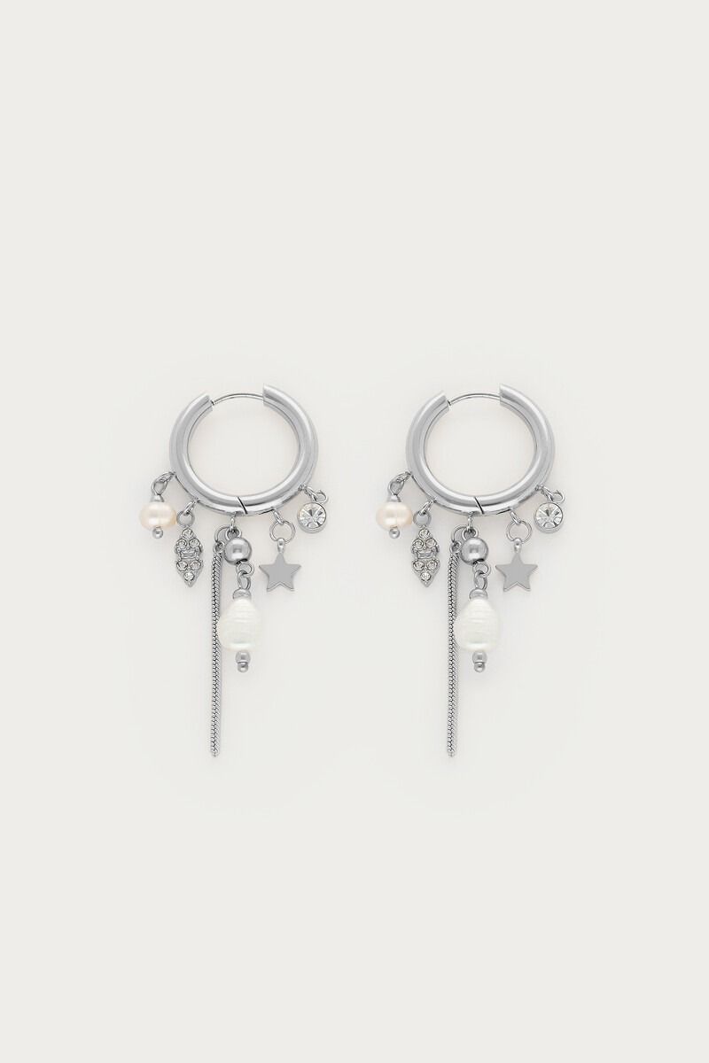 My Jewellery Magical oorringen met strass en hangende zoetwaterparels Zilver