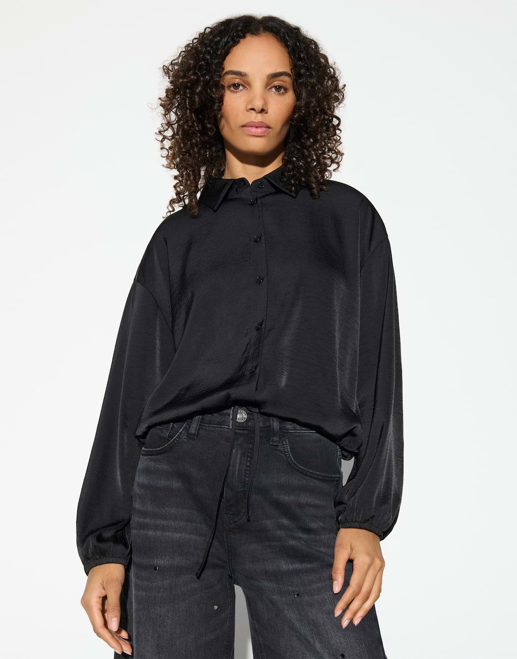 Opus Flimmer Blouse met O vorm Zwart