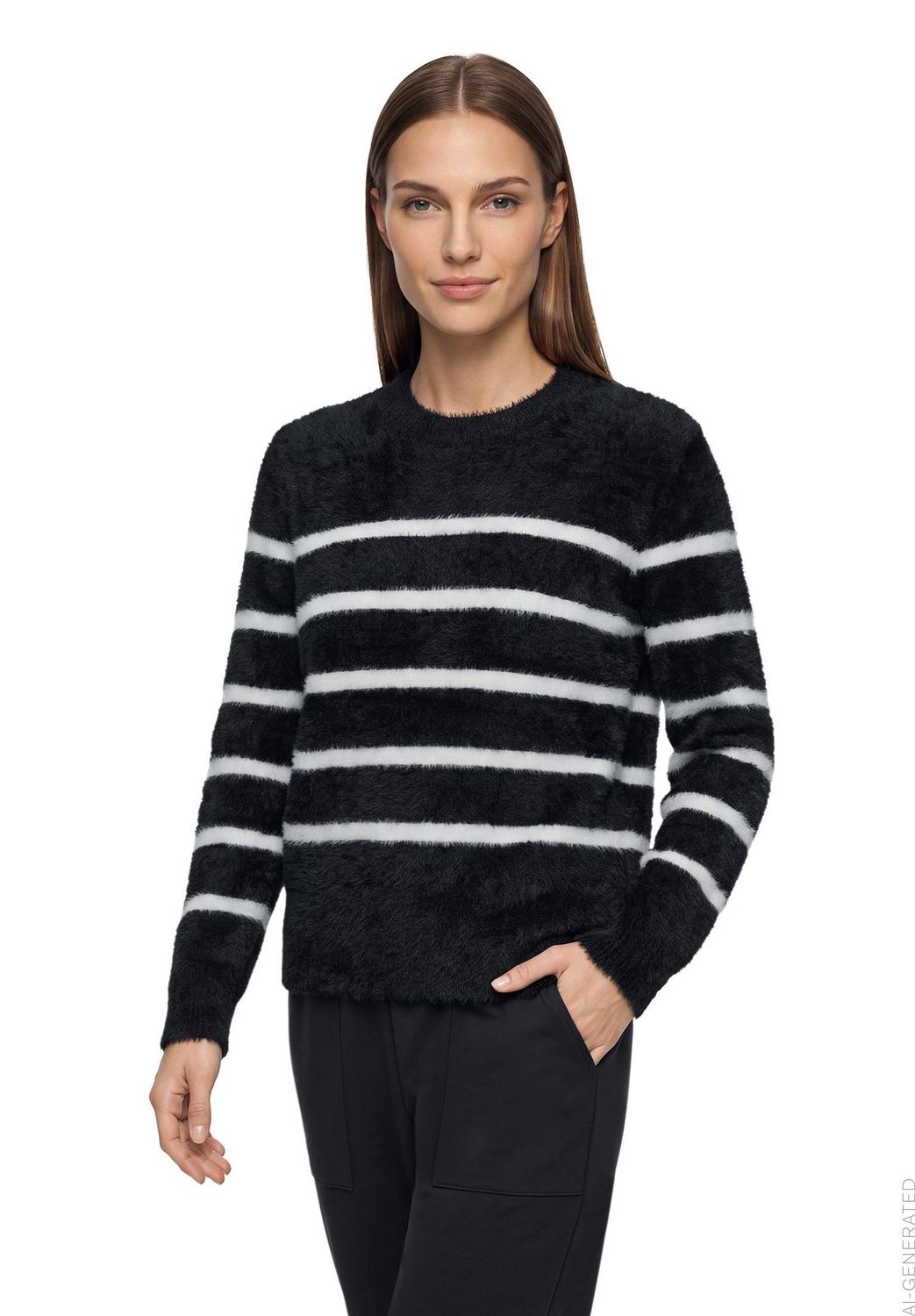 So Cosy Gestreepte trui met Ronde Hals Zwart