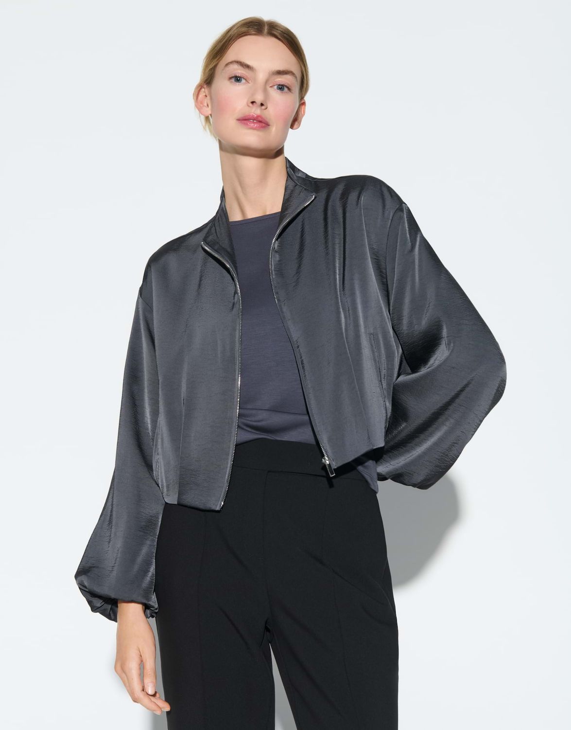 Opus Juja Satijnen Blouson Grijs