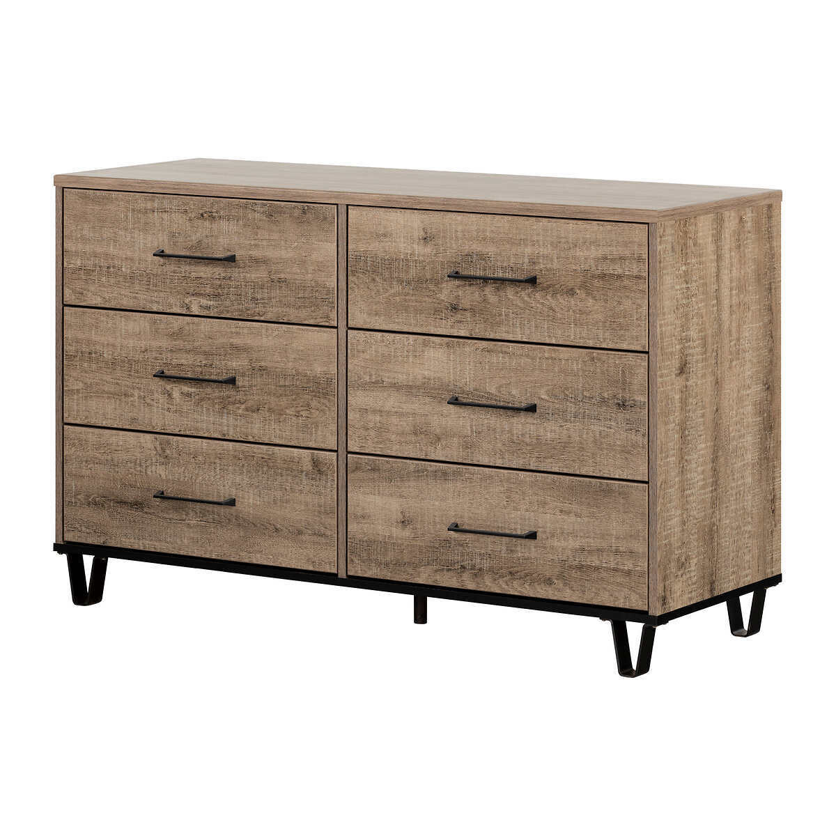 Arlen 6-Drawer Rustic Weathered Oak Double Dresser
