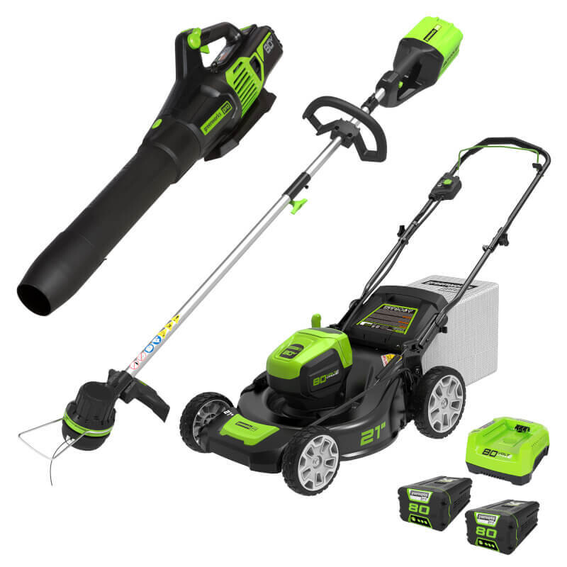 Greenworks 80V Brushless Mower, Trimmer, Blower Combo