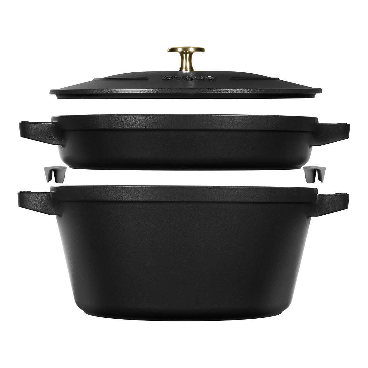 STAUB Stackable Cast Iron Dutch Oven Set, Small, 3-pc Colour: Black