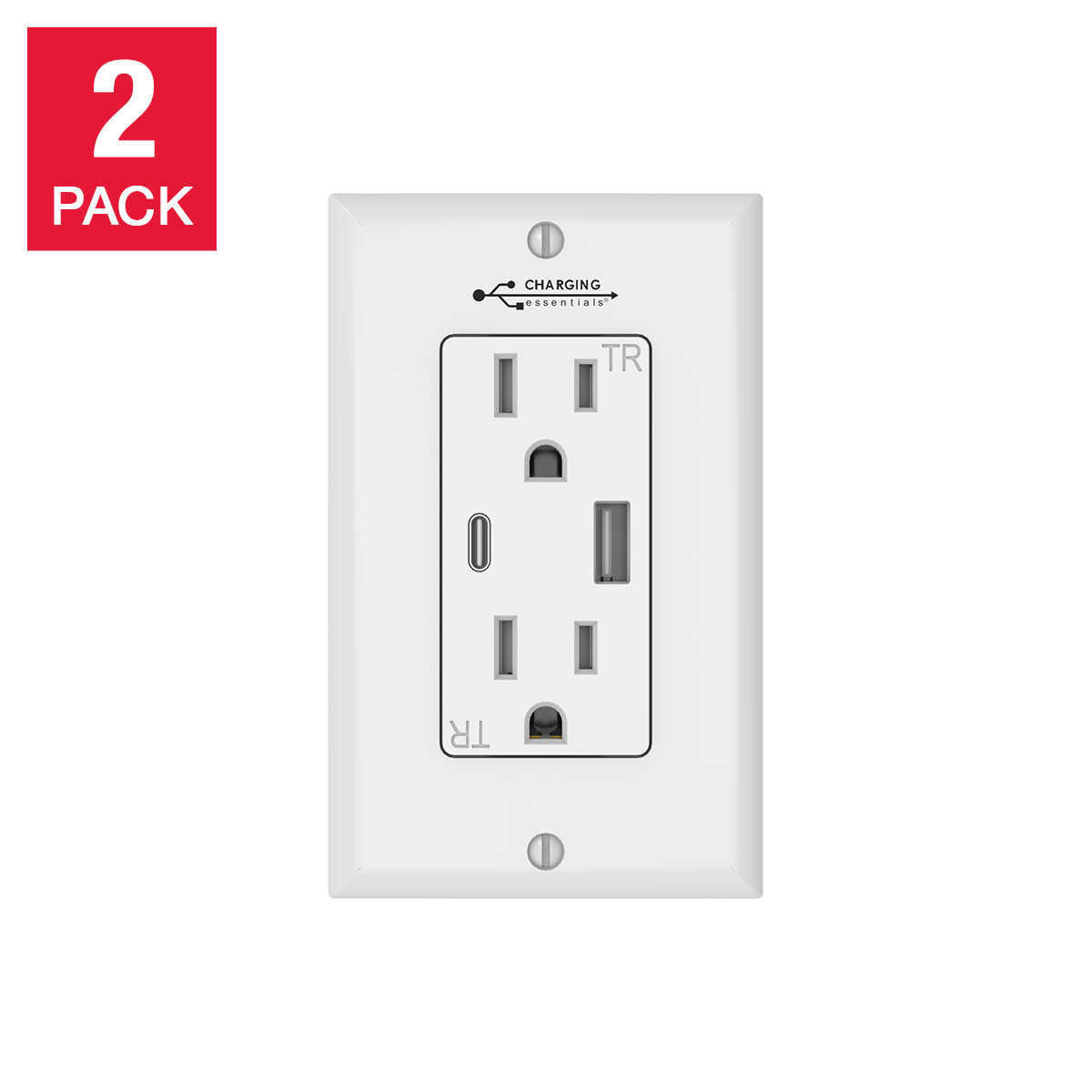 Charging Essentials USB A &amp; C Tamper Resistant Receptacle, 2-pack