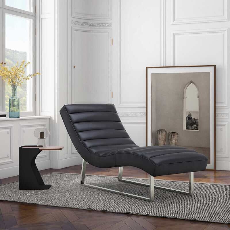 Gilman Creek Contemporary Top Grain Leather Chaise, Black