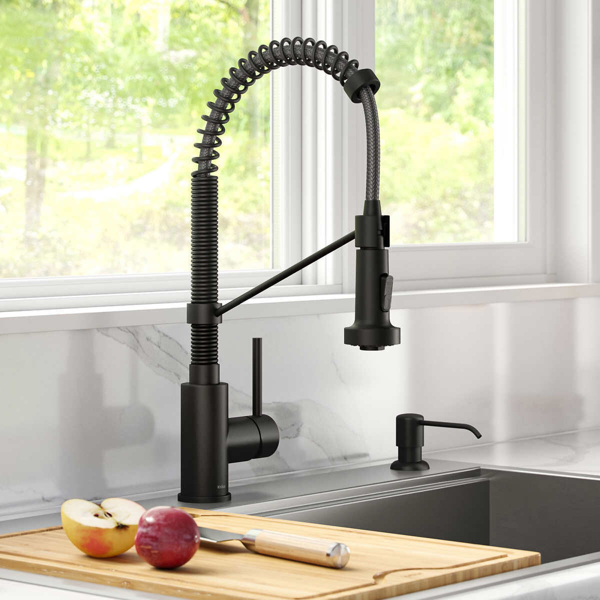 Kraus Bolden 18 in. Pull-Down Faucet with Soap Dispenser Color: Black