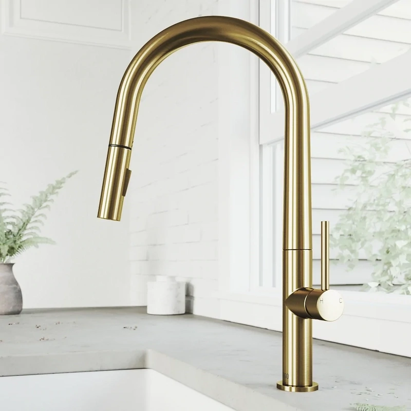 VIGO Greenwich Pull-Down Spray Kitchen Faucet (in Matte Brushed Gold) VG02029MG