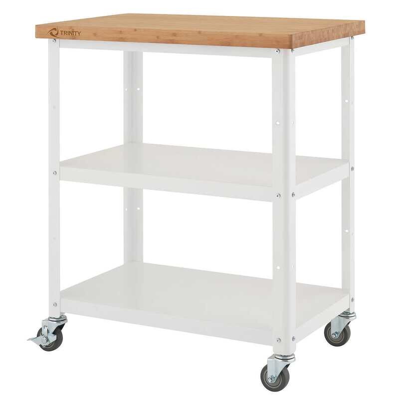 Trinity Bamboo Top Kitchen Cart 81.3cm (32 in)  Colour: White