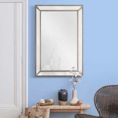 Rectangular Mirror with Beaded Frame and Antique Brass Finish