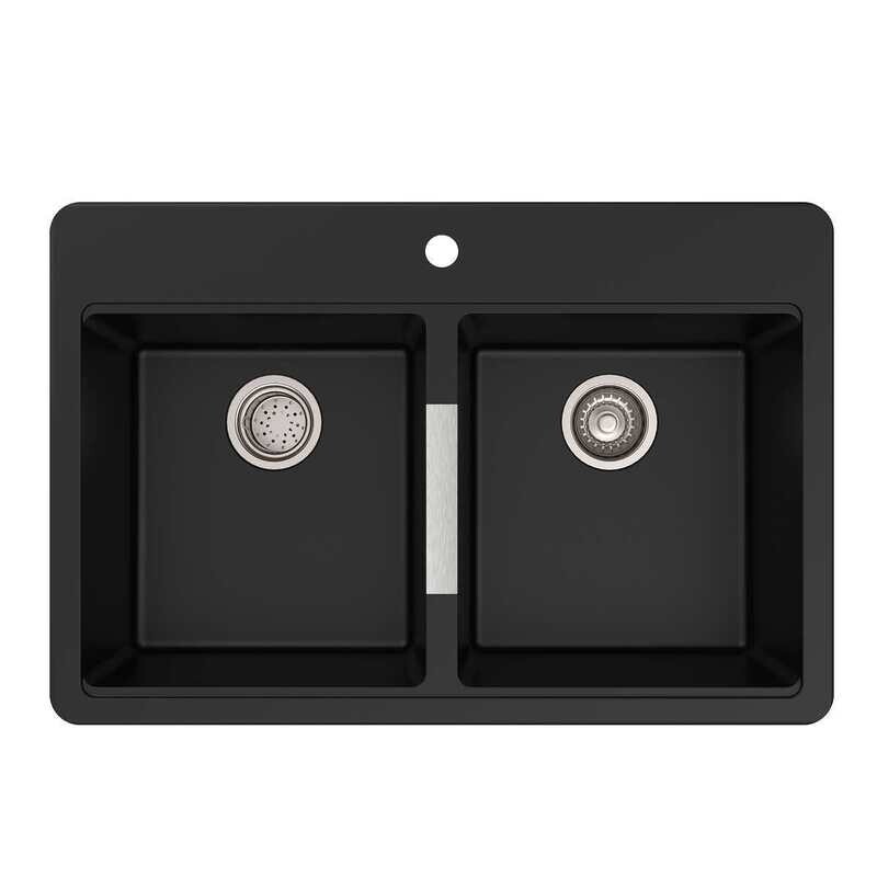 Kraus 33 in. Dual Mount Double Bowl Black Granite Kitchen Sink  Black