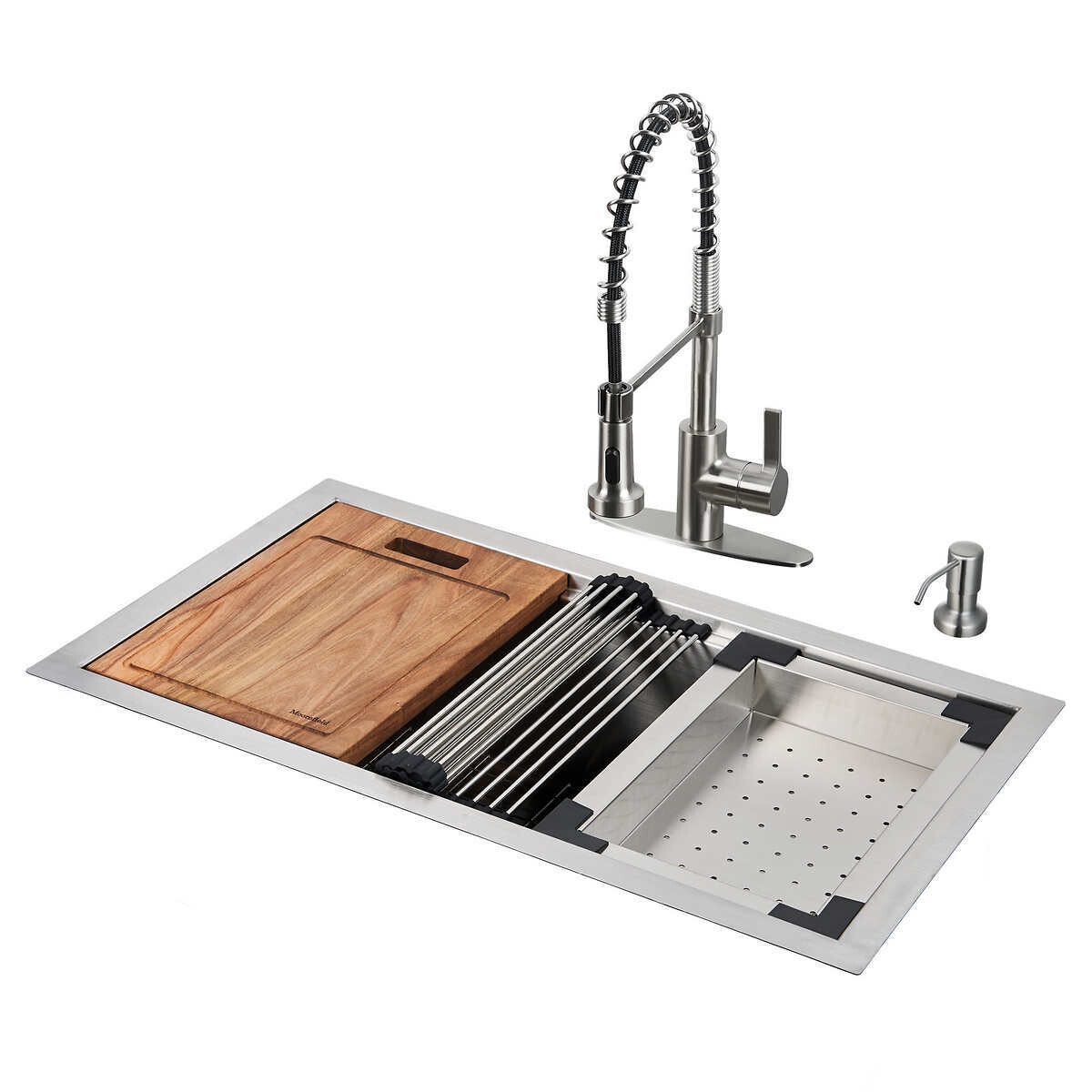 Moorefield Victoria Kitchen Sink and Faucet Workstation Set   Stainless Steel
