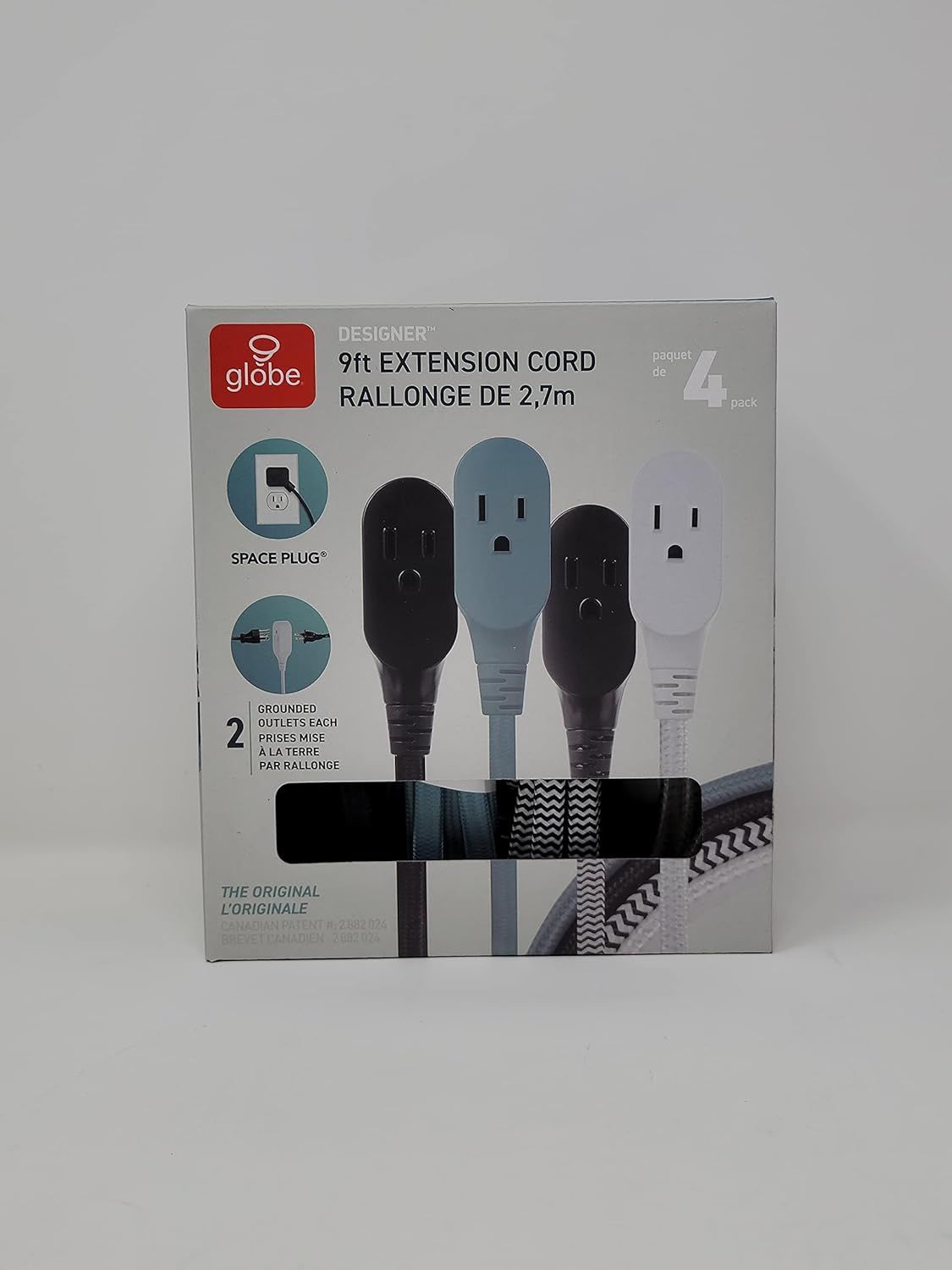 Designer Series 2.7 m (9 ft.) Fabric Extension Cord, 4-pack