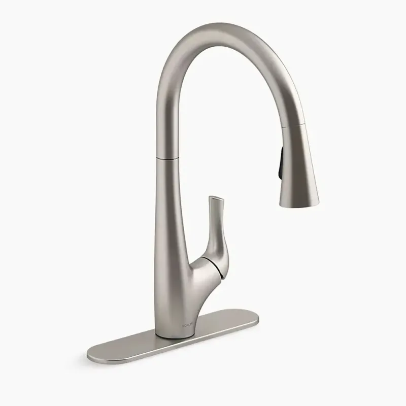 Kohler Bevin Pull-Down Kitchen Faucet Vibrant Stainless Finish Sprayhead