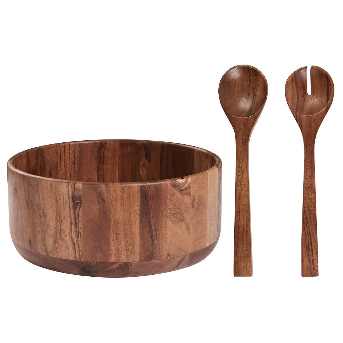 Safdie Acacia Salad Bowl with Serving Utensils 3pc