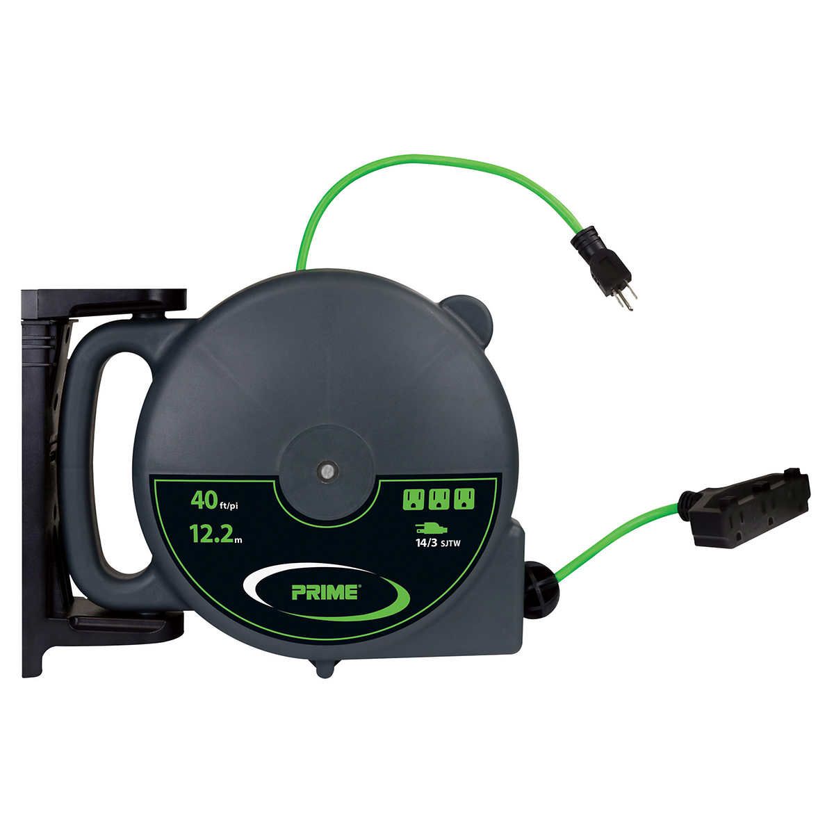 PRIME 3 Outlet 40 ft. (12.2 m) Heavy-duty Retractable Cord Reel (u)