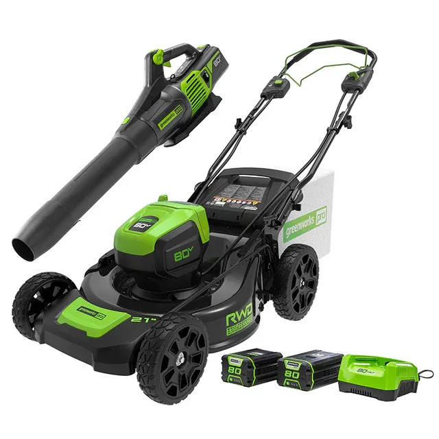 Greenworks 80V Combo Kit: 21&quot; Self-Propelled Mower + Brushless Blower, 2.0 AH + 4.0