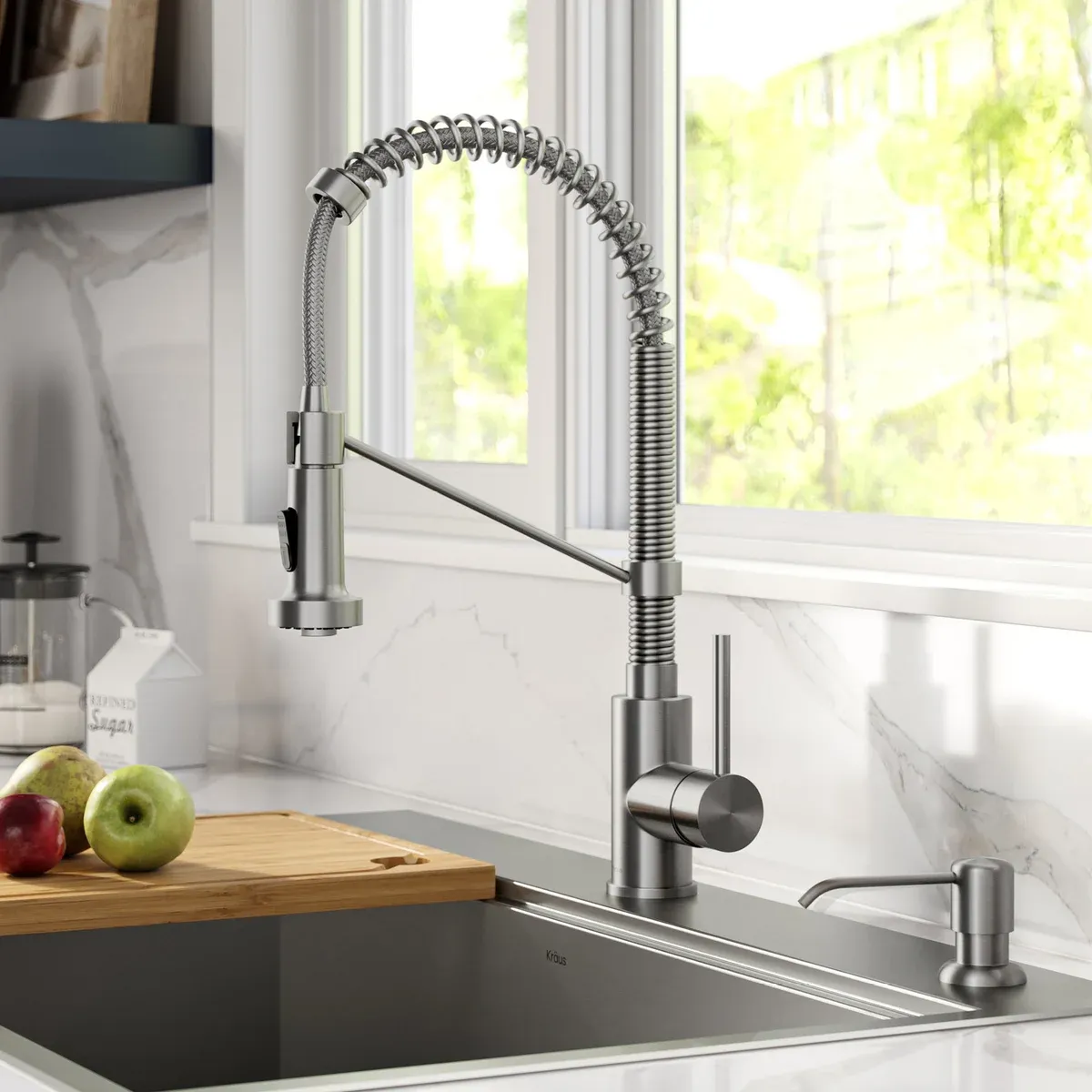 KRAUS Bolden 18-in Pull-down Faucet with Soap Dispenser Color: Stainless Steel